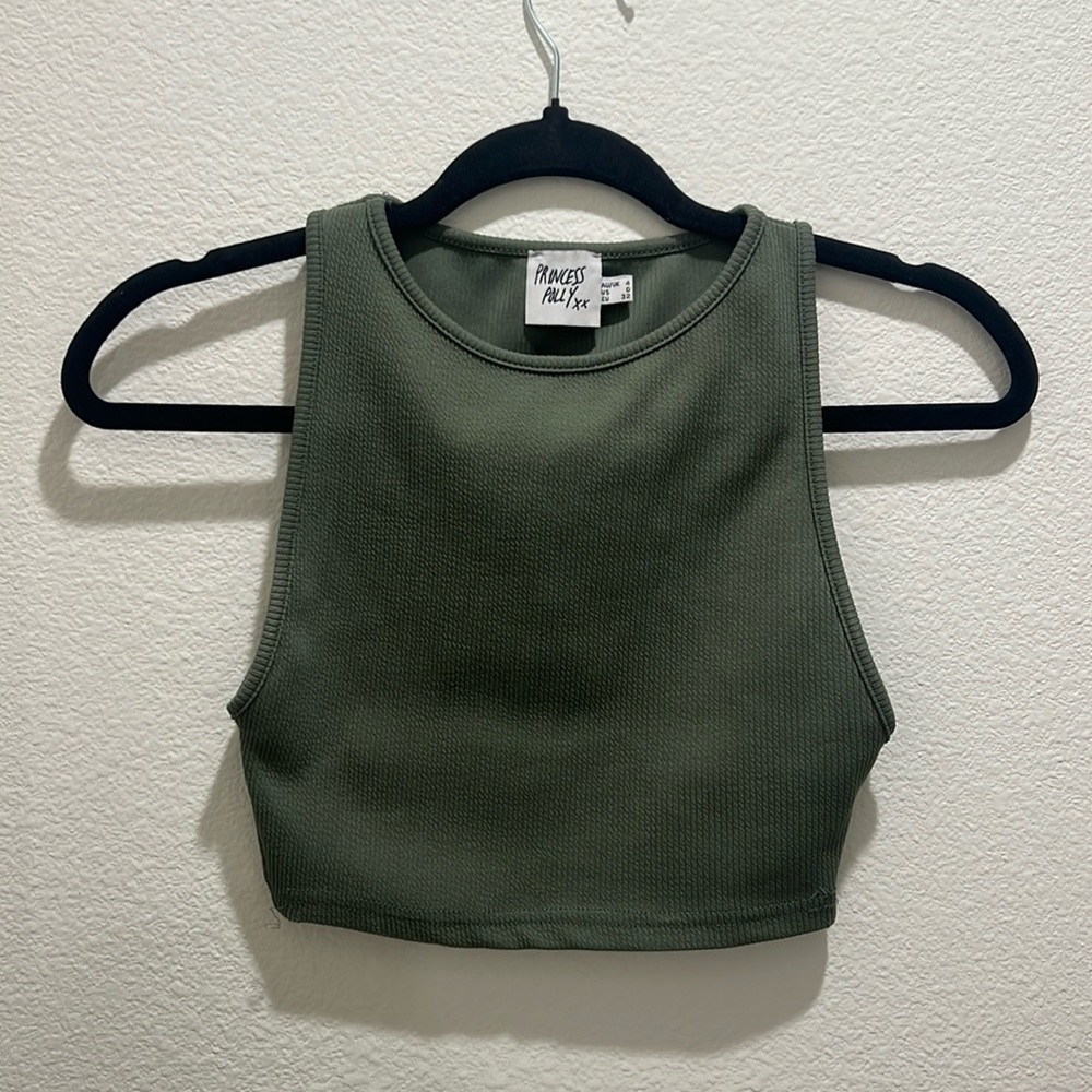 Princess Polly Ribbed Cropped Tank Top Green